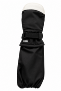 Pair of black L-Bow North Star kids mittens with cream goat leather and over-the-elbow gauntlets