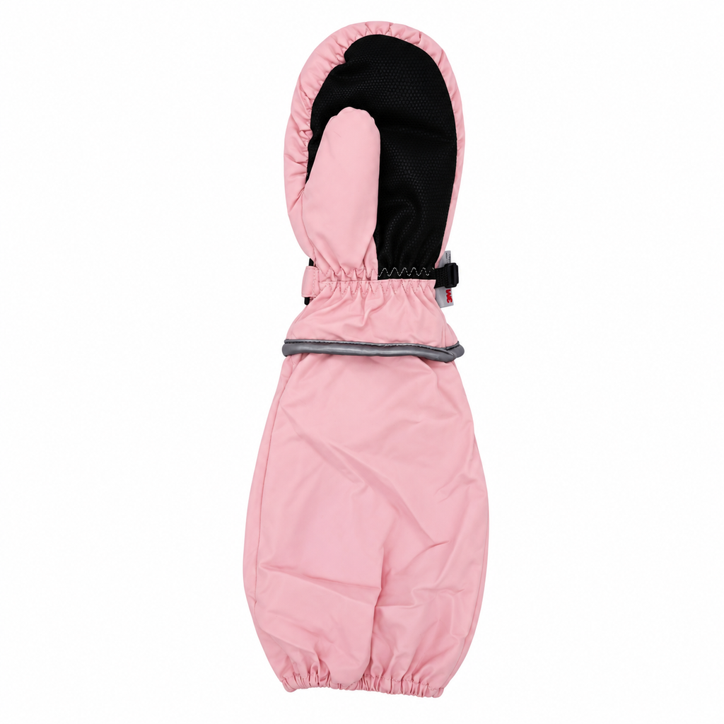 L-Bow Silver Snowflake Mitten sure-grip palm patch kids winter mitten pink