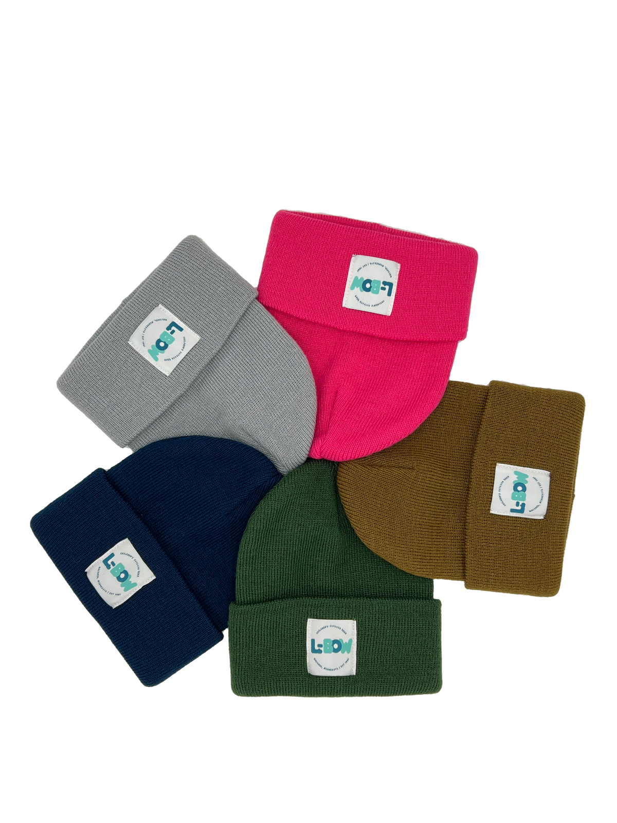 L-Bow Beanie double-layered kids winter hat charcoal tan pink navy northwoods green