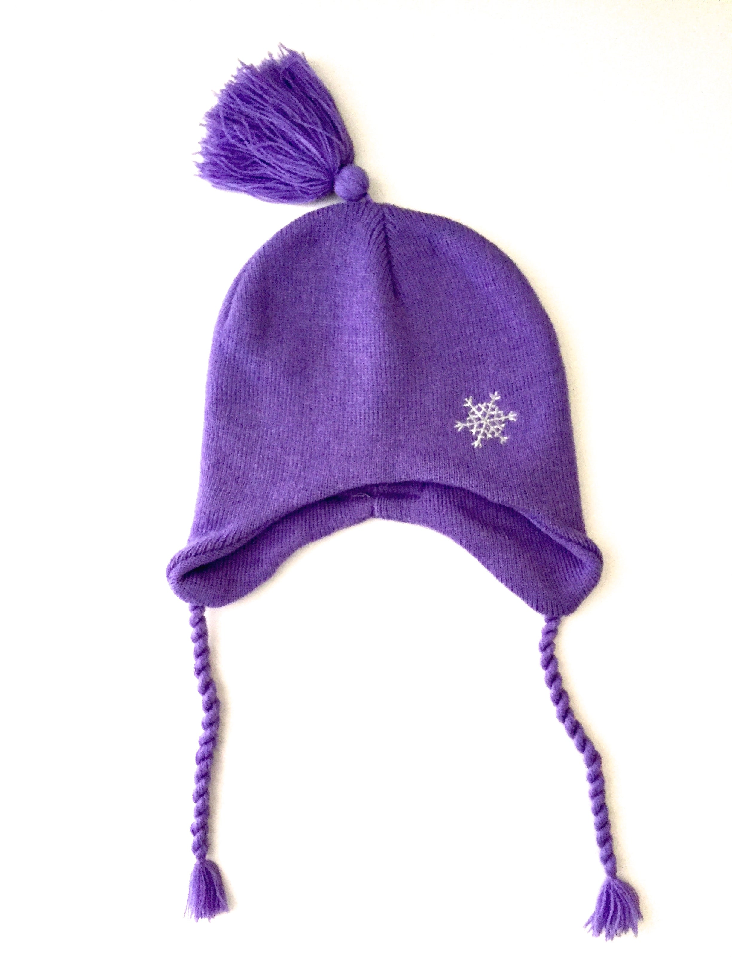Girl's Knit Purple Snowflake Hat