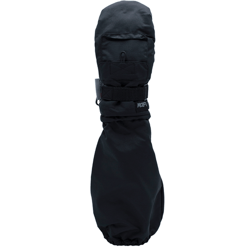L-Bow Bungee Pocket Mitten in black, kids winter mitten with a back-of-hand pocket